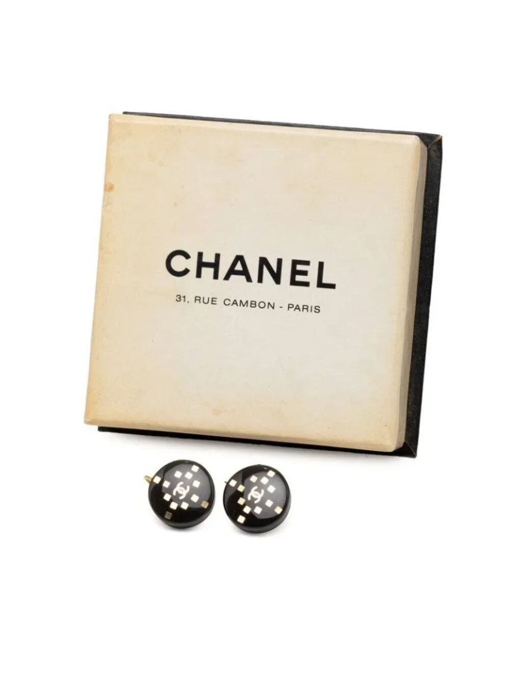 Chanel CC Logo Earrings Gold Black Plated Plastic